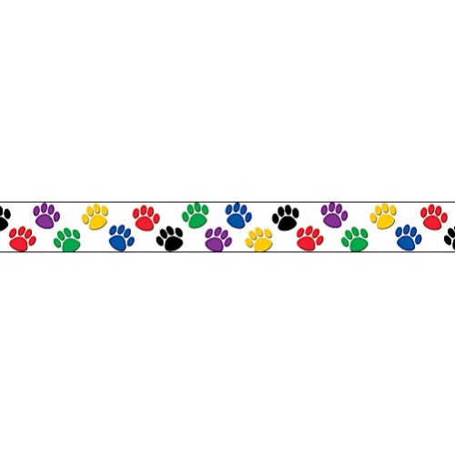 Colorful Paw Prints Straight Border Trim